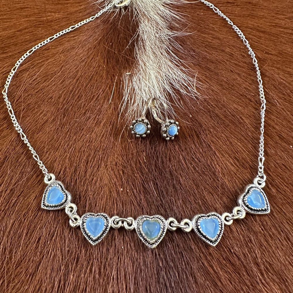 Heart-Shaped Blue Silver Necklace and Earring Set